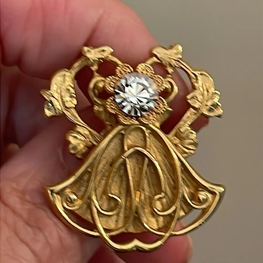 Vintage “Jane” Davis 1998 AOL Art Deco Divine Symbol Brooch Crystal Accent Angel